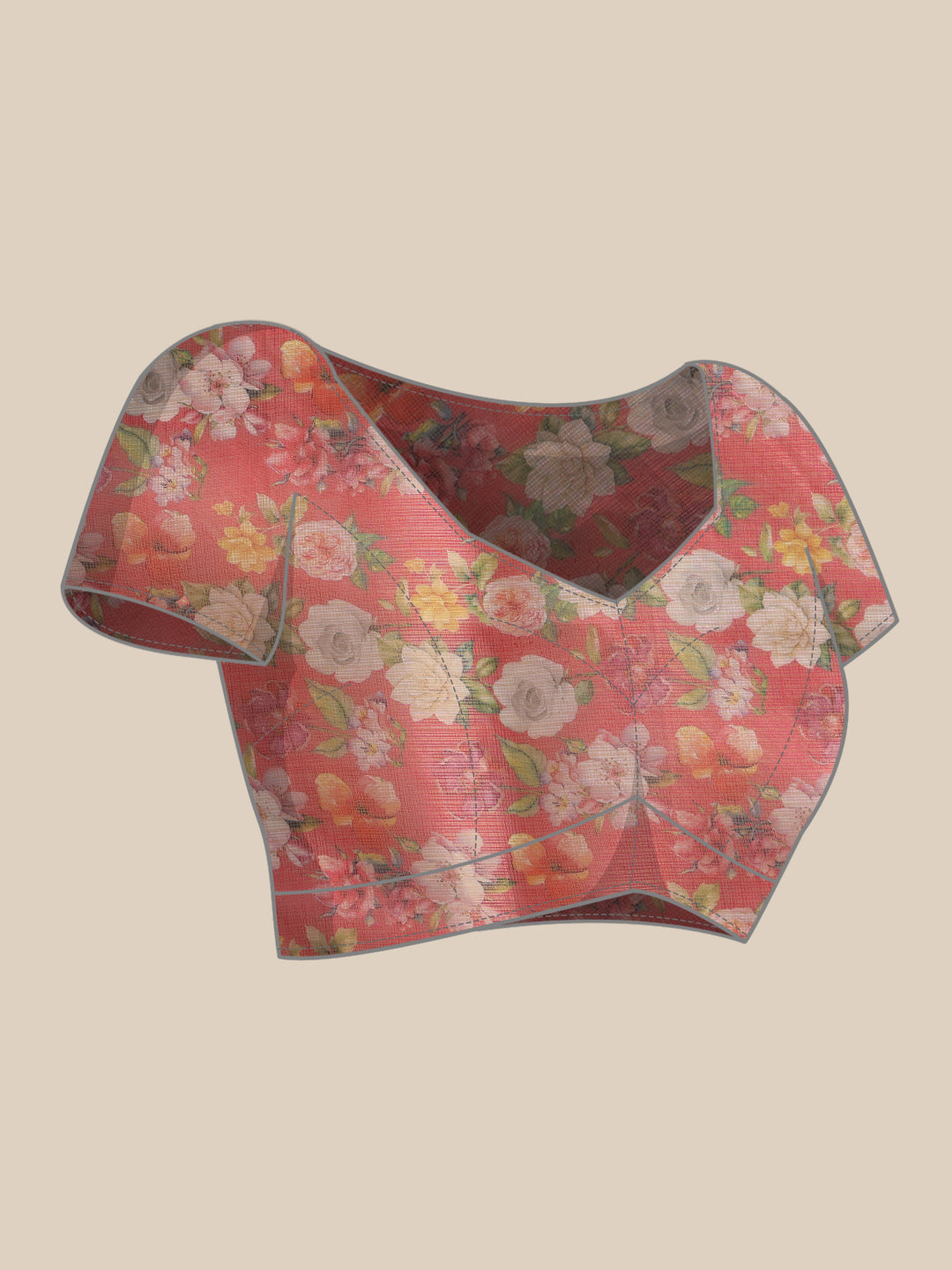 Kota Doria Tissue Silk Printed Saree With Cutwork Border