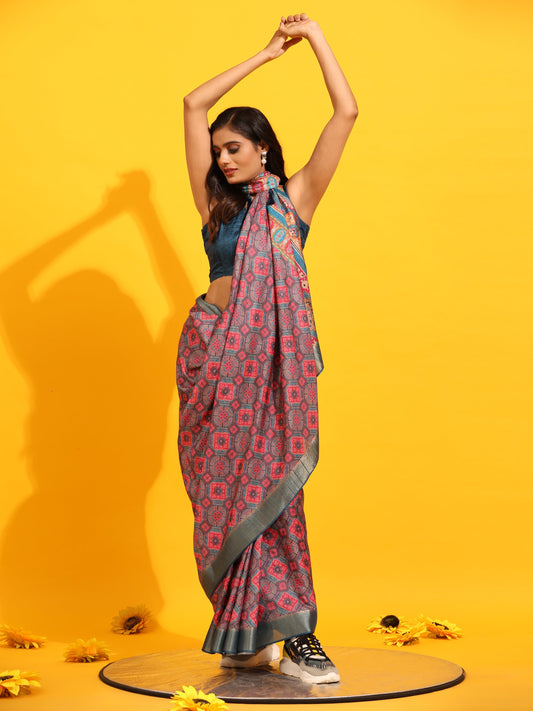 Kanchipuram Pattu Digital Print Silk Saree