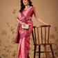 Digital Printed Tusser Silk Saree With Zari Tipki Woven Border & Pallu Blouse