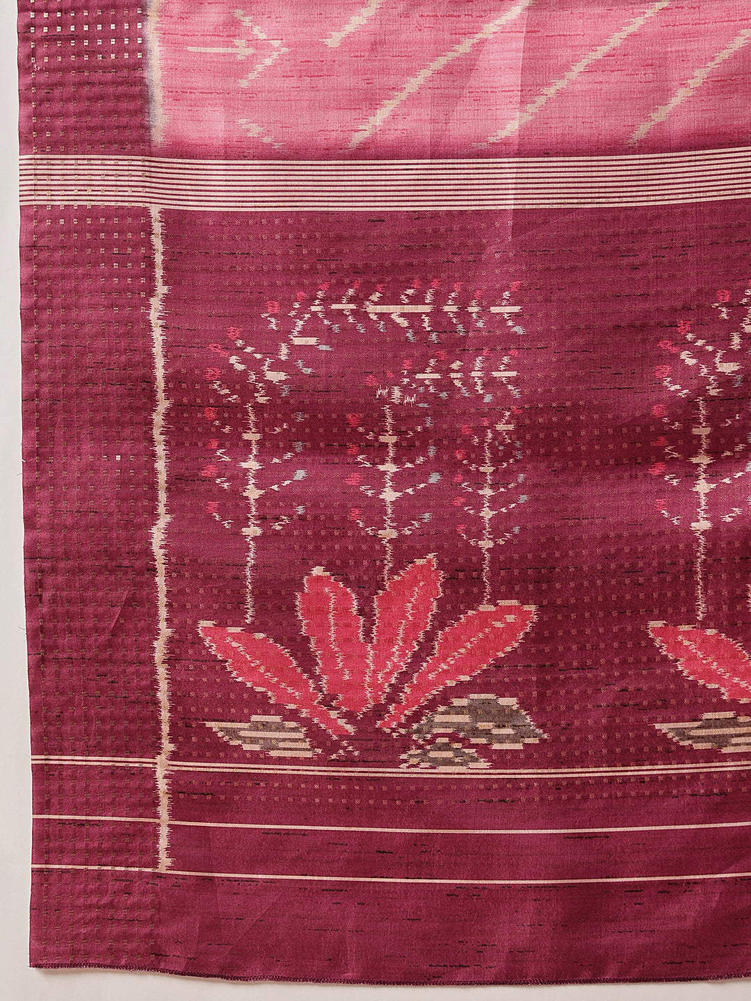 Digital Printed Tusser Silk Saree With Zari Tipki Woven Border & Pallu Blouse