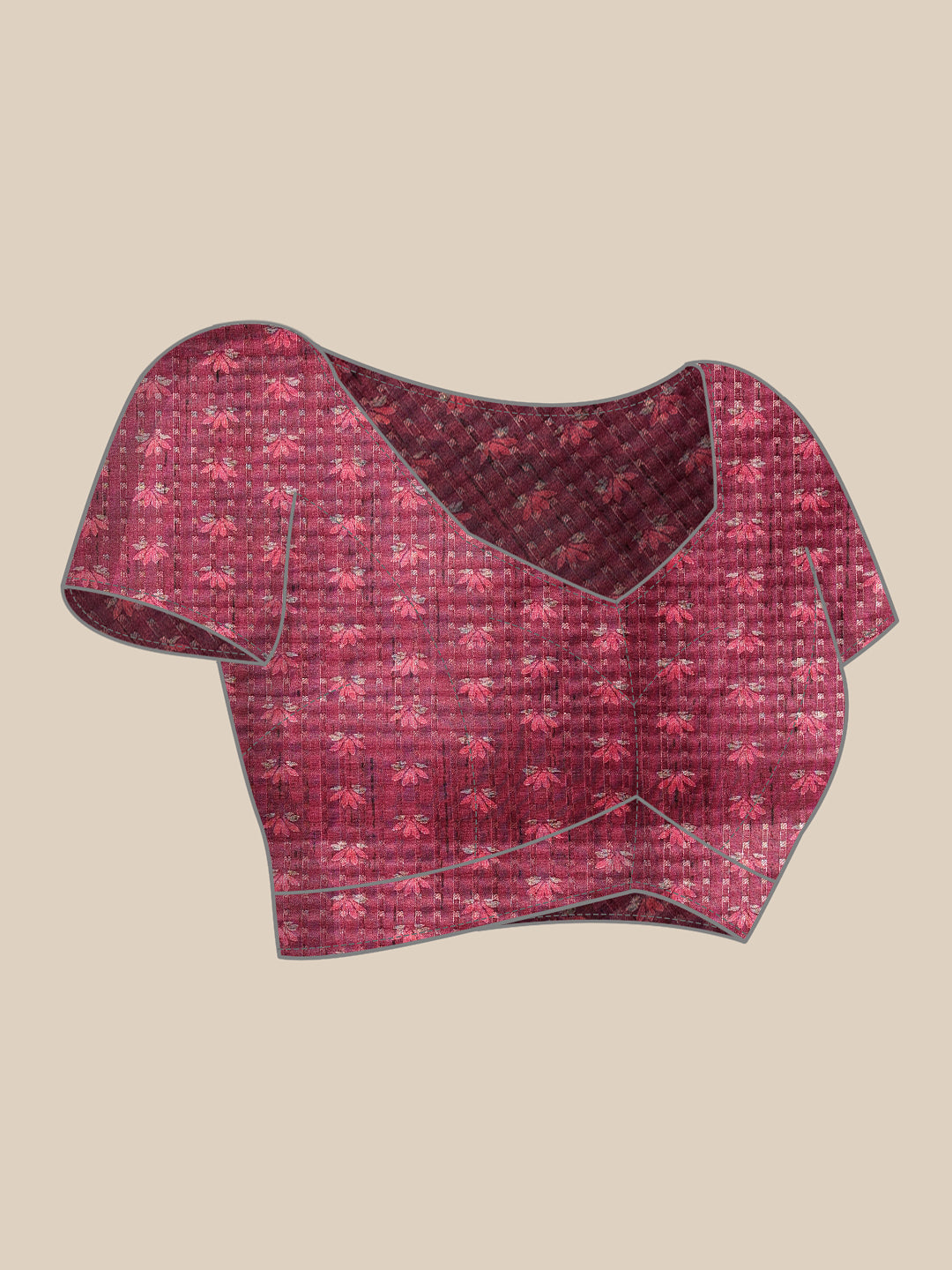 Digital Printed Tusser Silk Saree With Zari Tipki Woven Border & Pallu Blouse