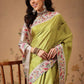 Digital Printed Tusser Silk Saree With Zari Tipki Woven Border & Pallu Blouse