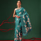 Digital Printed Tusser Silk Saree With Zari Tipki Woven Border & Pallu Blouse