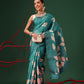 Digital Printed Tusser Silk Saree With Zari Tipki Woven Border & Pallu Blouse