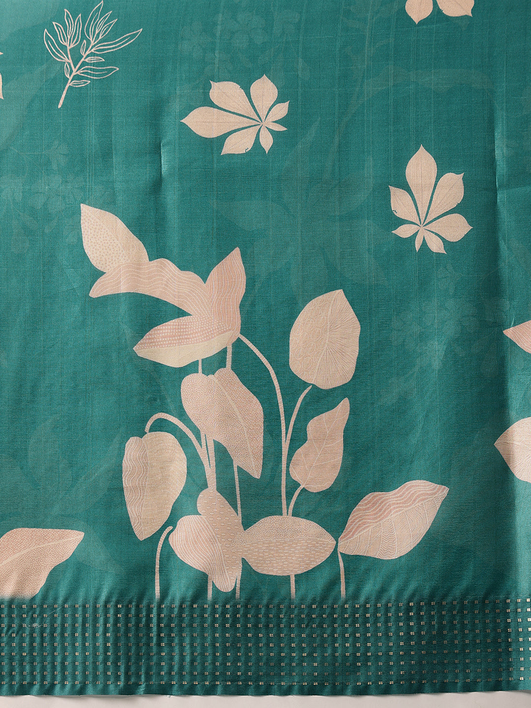 Digital Printed Tusser Silk Saree With Zari Tipki Woven Border & Pallu Blouse