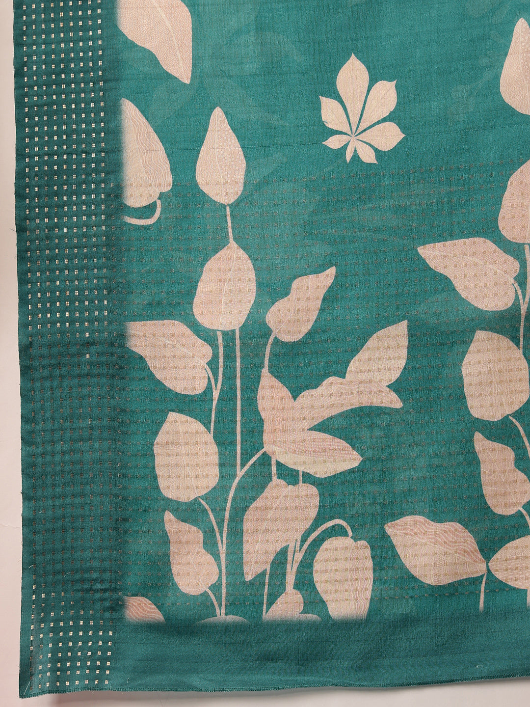 Digital Printed Tusser Silk Saree With Zari Tipki Woven Border & Pallu Blouse