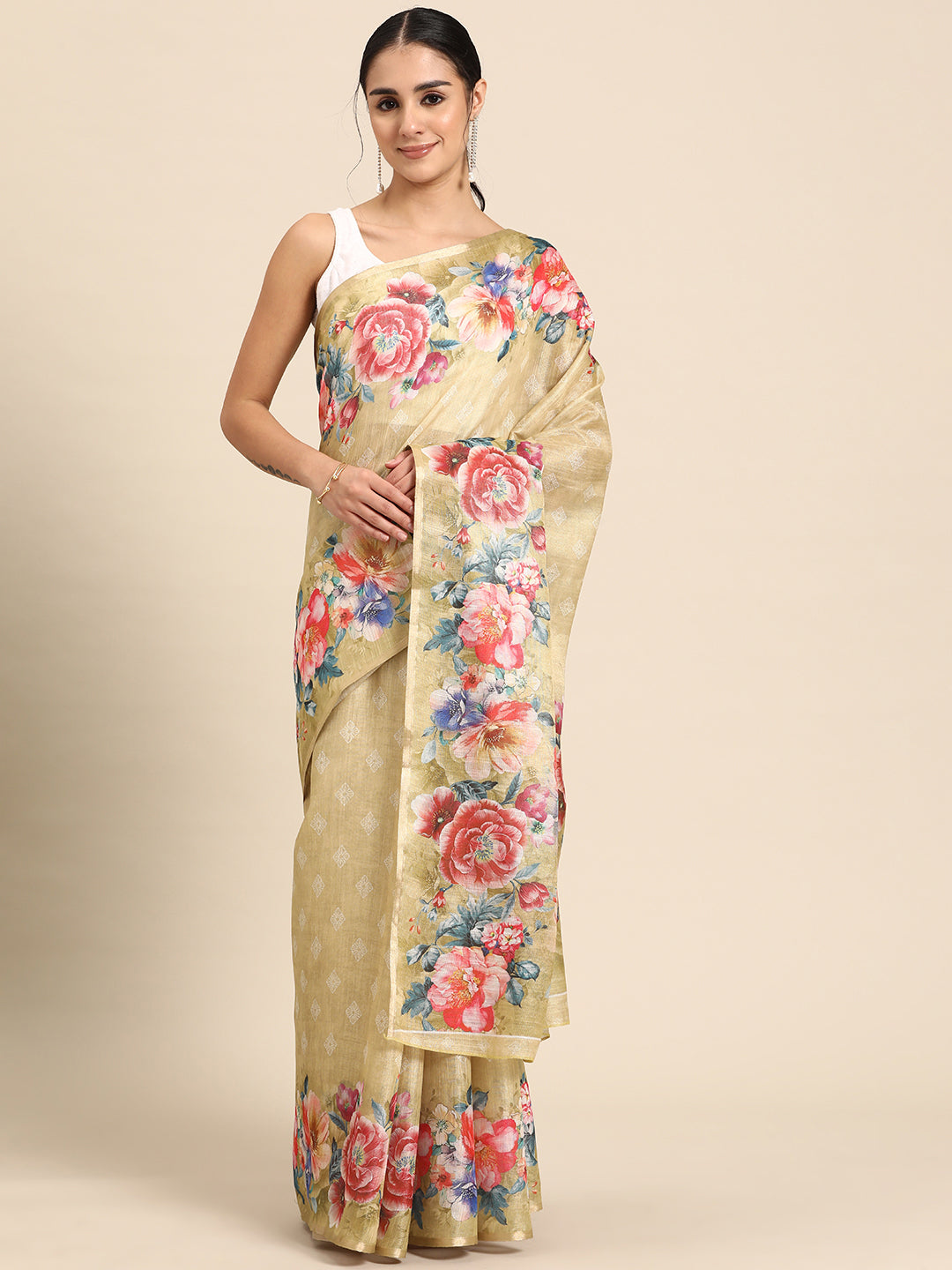 Women's Cotton Blend Floral Print Saree