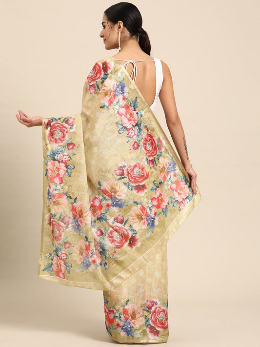 Women's Cotton Blend Floral Print Saree