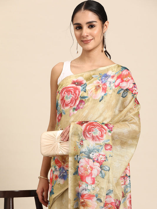 Women's Cotton Blend Floral Print Saree