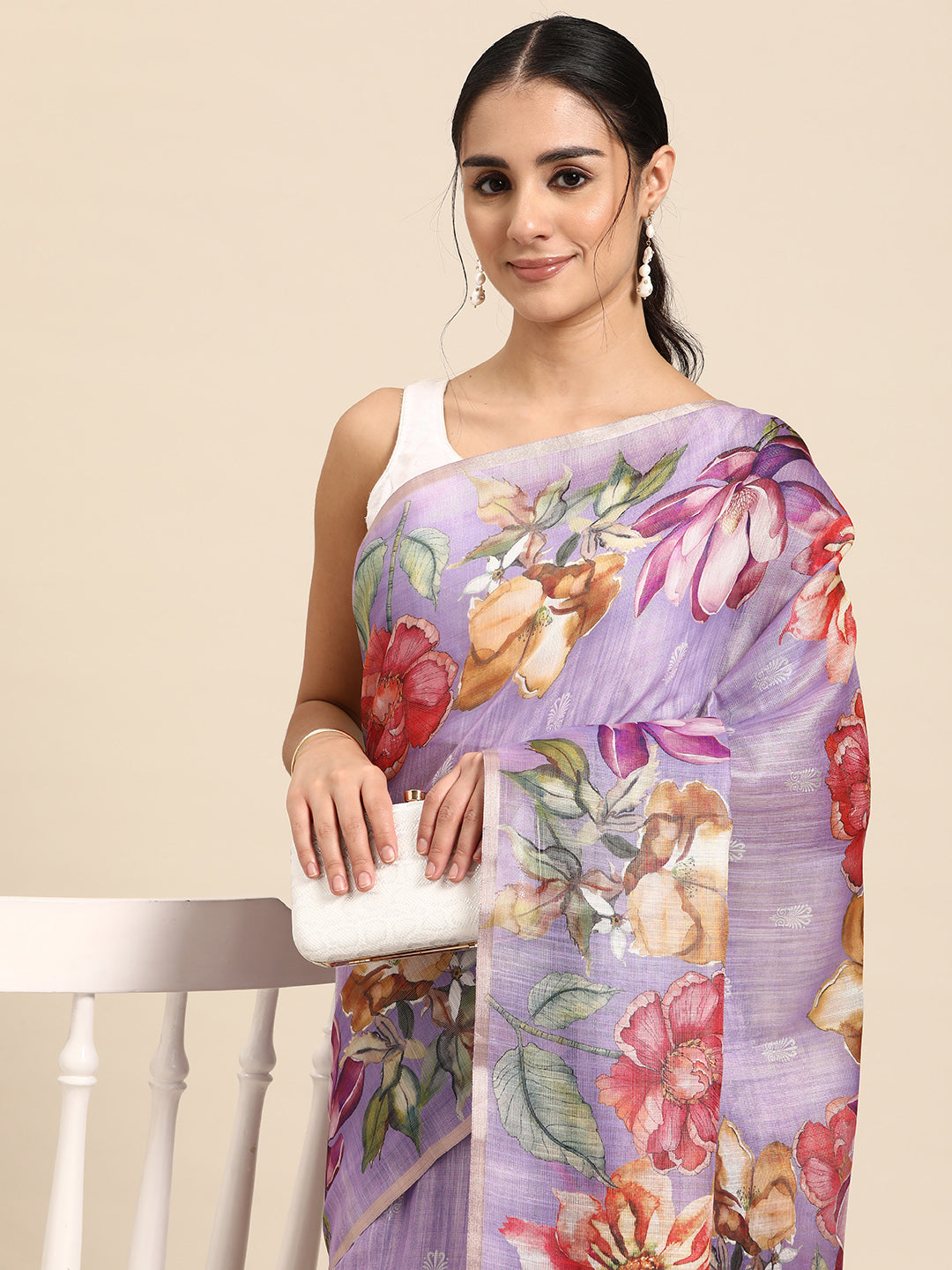 Women's Cotton Blend Floral Print Saree