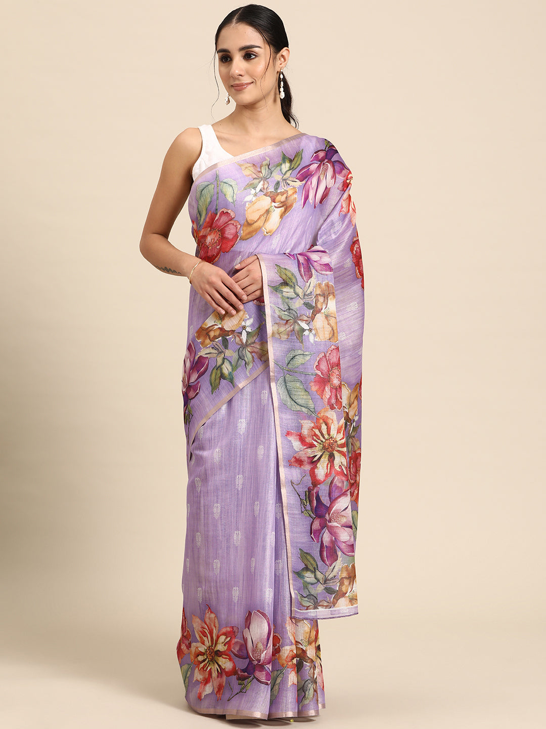 Women's Cotton Blend Floral Print Saree