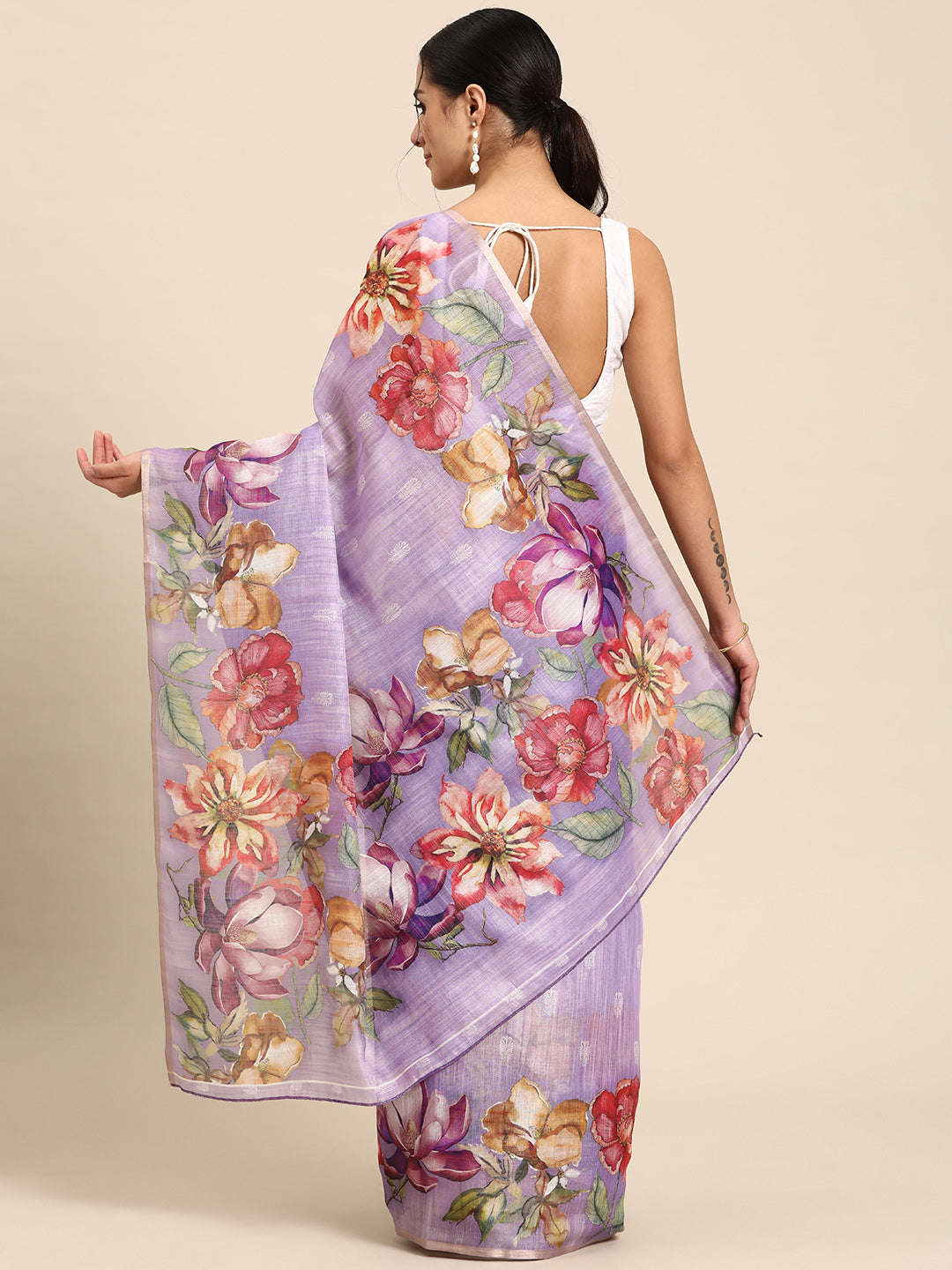 Women's Cotton Blend Floral Print Saree