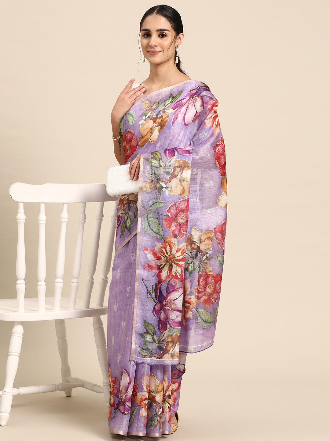 Women's Cotton Blend Floral Print Saree