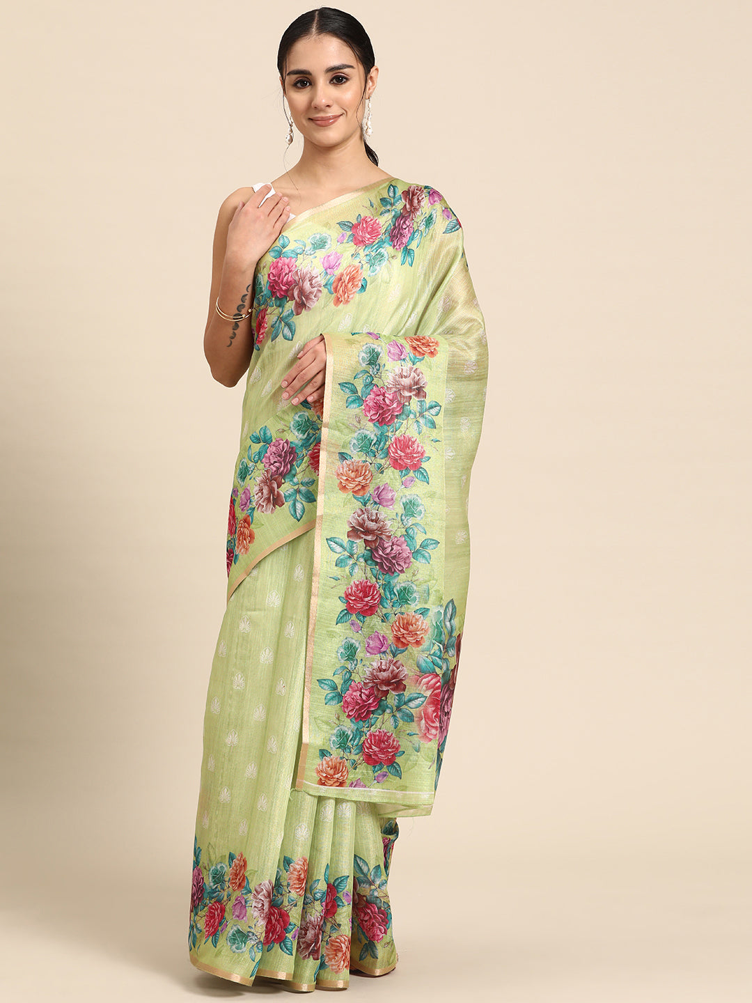 Women's Cotton Blend Floral Print Saree