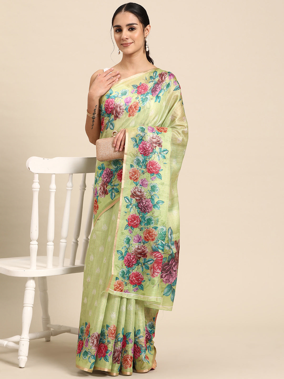 Women's Cotton Blend Floral Print Saree