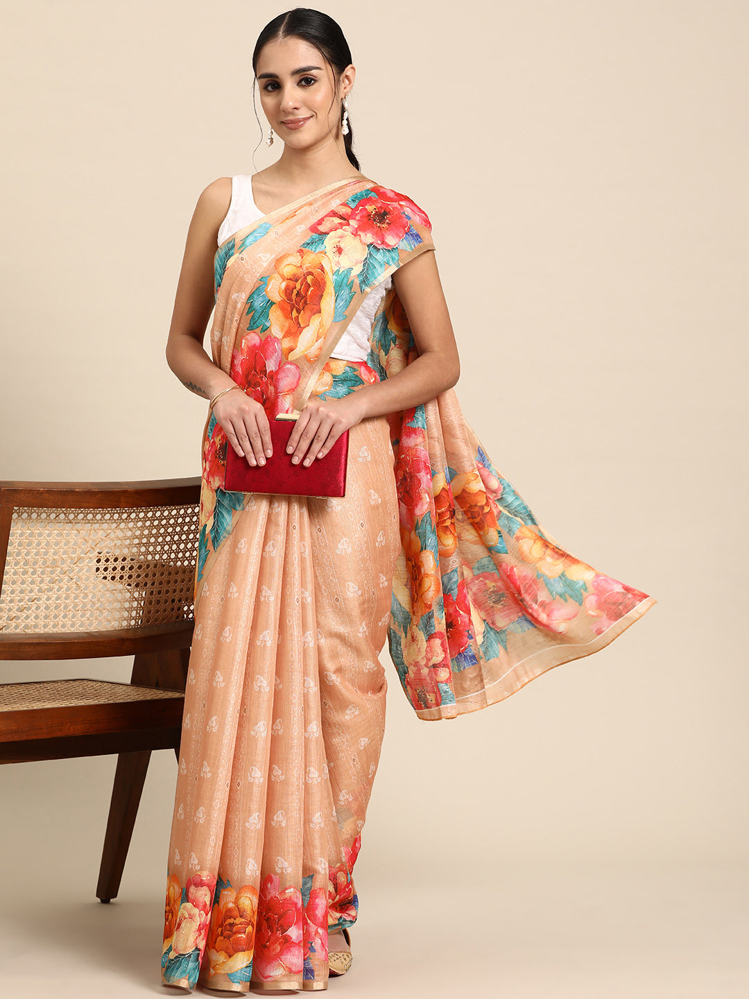 Women's Cotton Blend Floral Print Saree