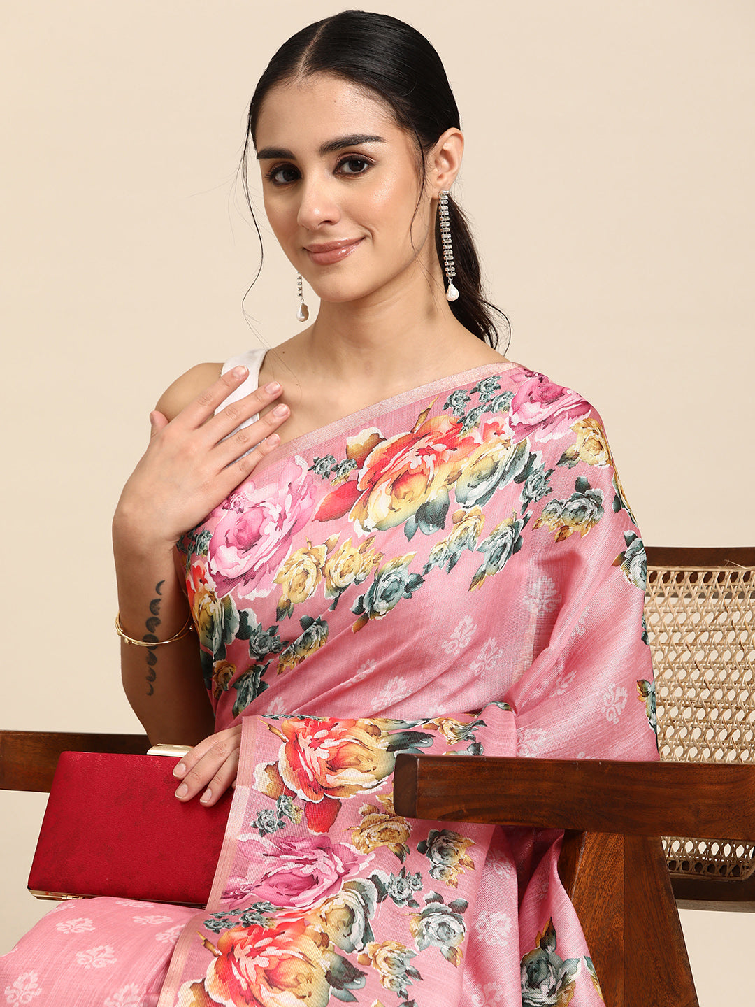 Women's Cotton Blend Floral Print Saree