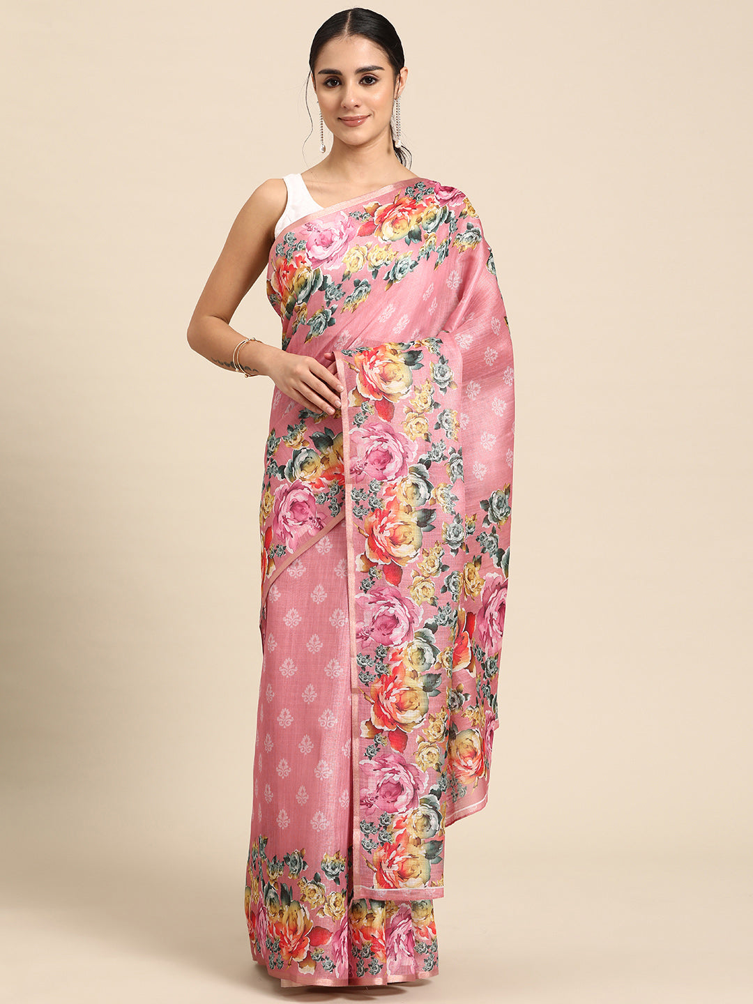 Women's Cotton Blend Floral Print Saree