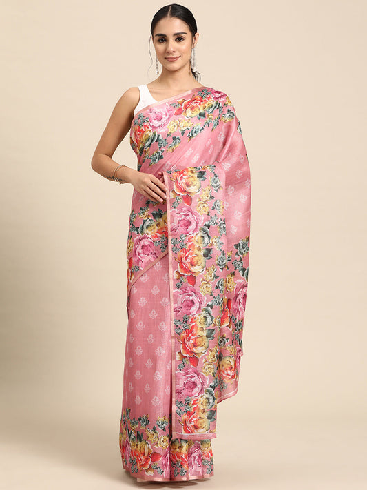 Women's Cotton Blend Floral Print Saree
