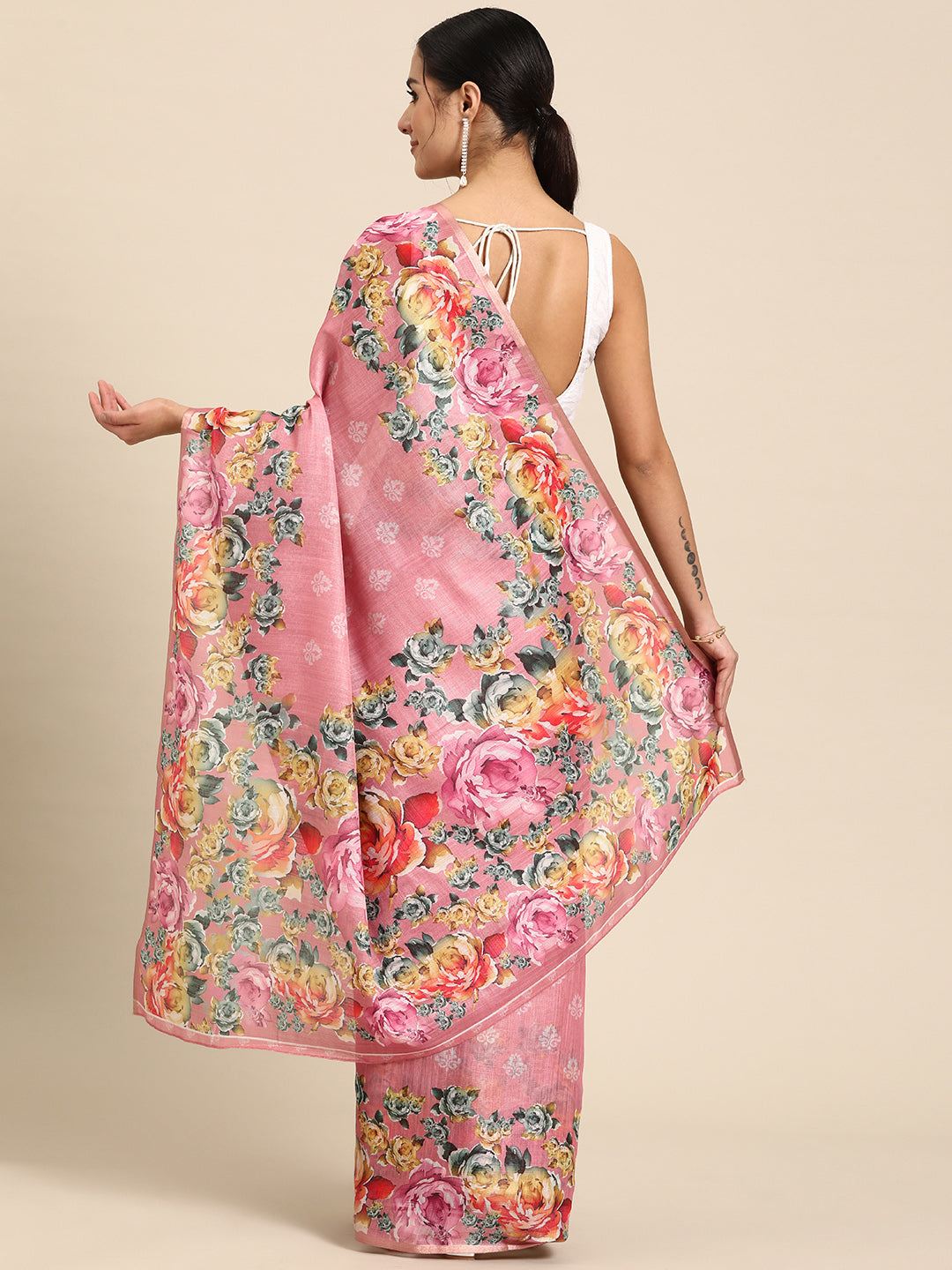 Women's Cotton Blend Floral Print Saree