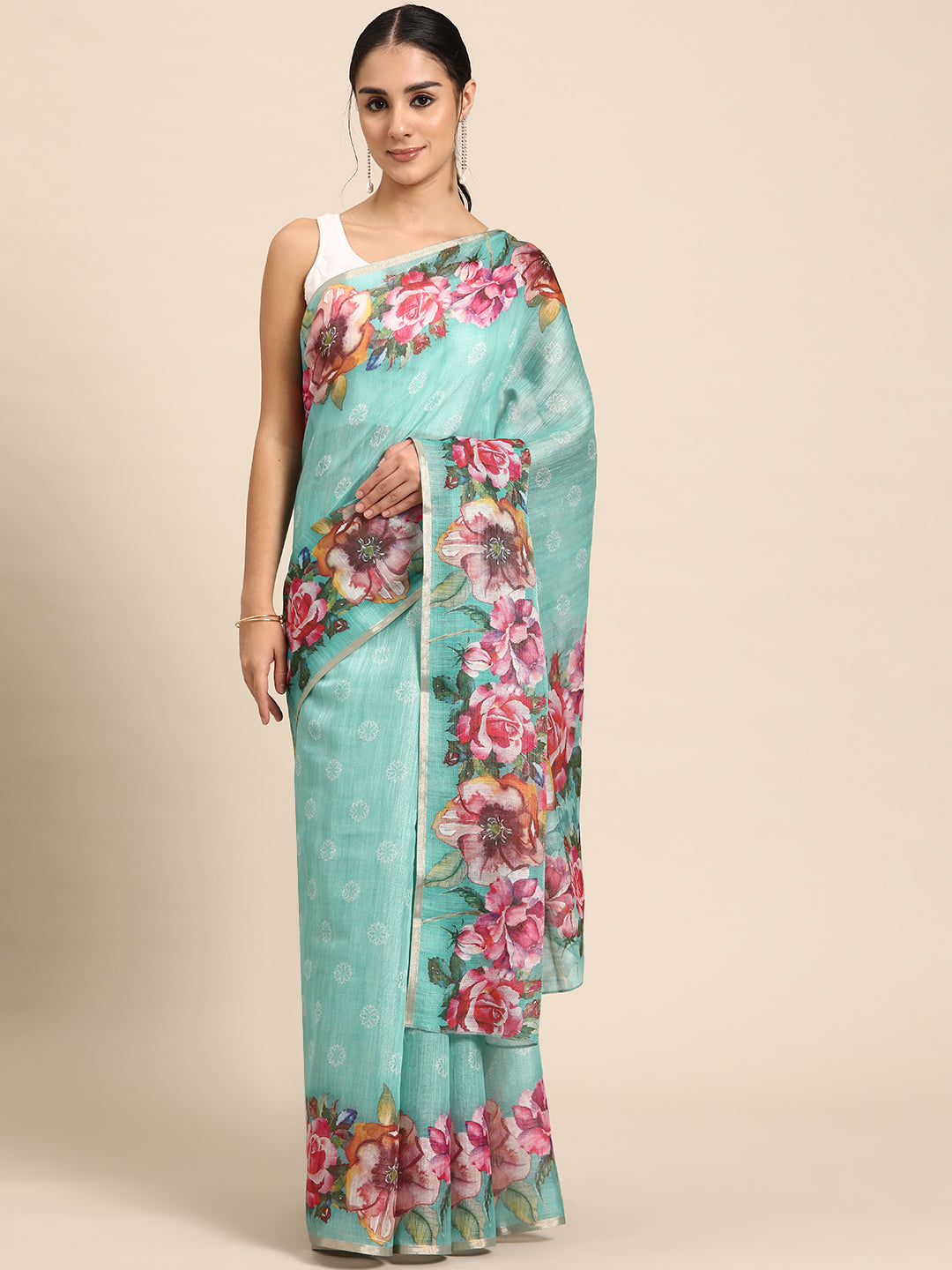 Women's Cotton Blend Floral Print Saree