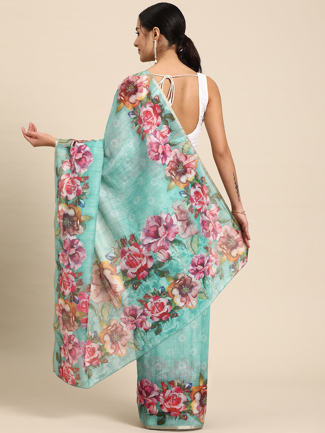 Women's Cotton Blend Floral Print Saree