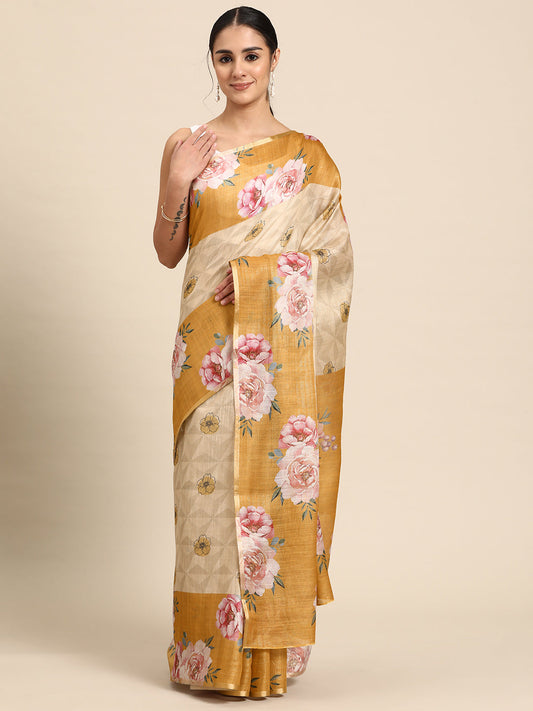Women's Cotton Blend Floral Print Saree