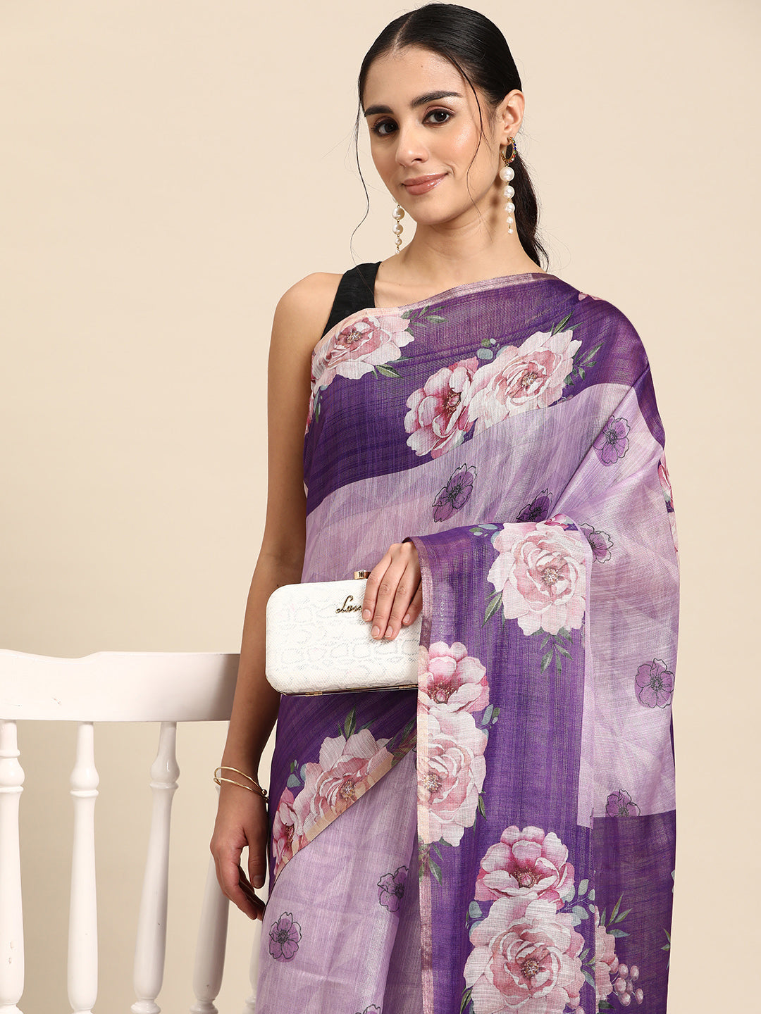 Women's Cotton Blend Floral Print Saree