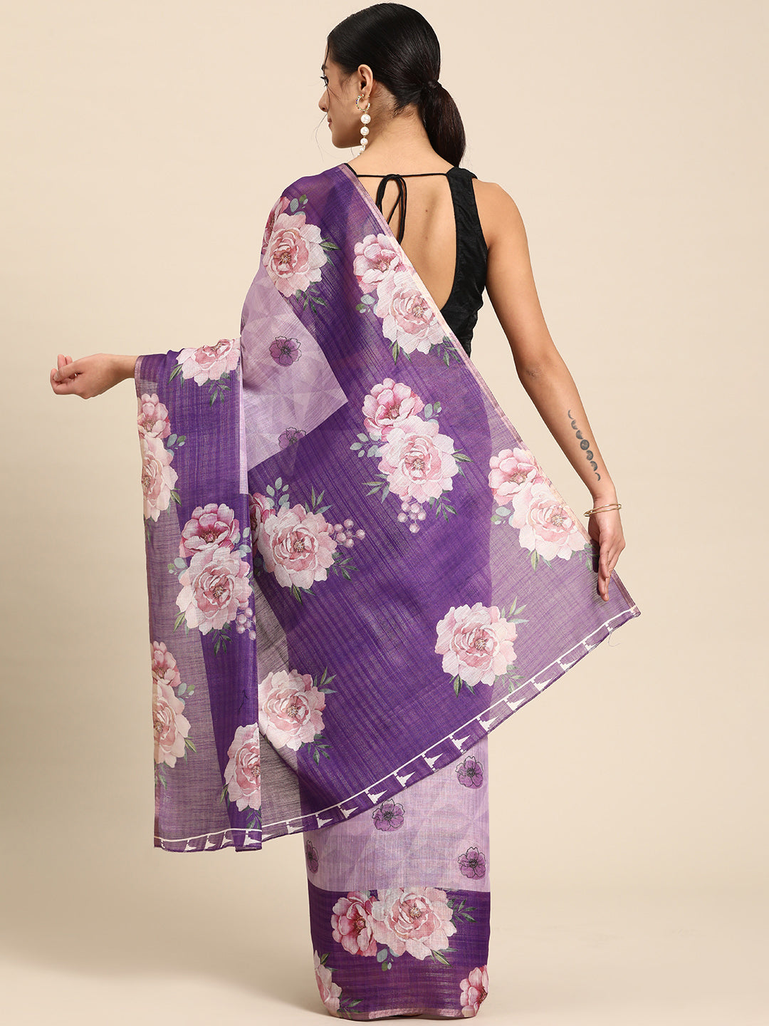 Women's Cotton Blend Floral Print Saree