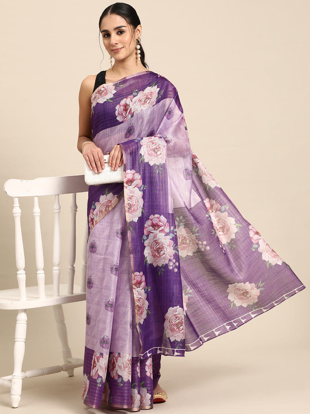 Women's Cotton Blend Floral Print Saree