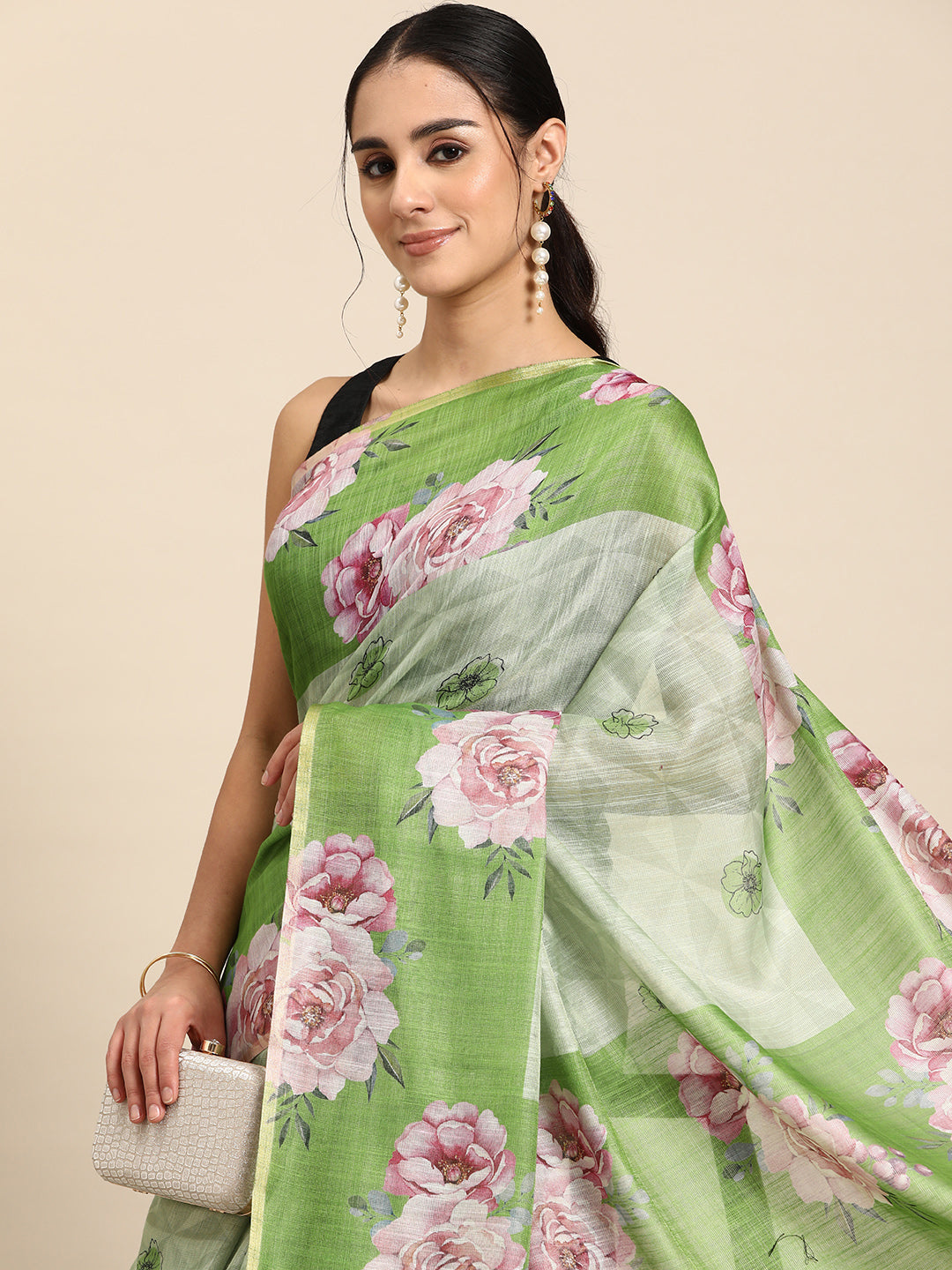 Women's Cotton Blend Floral Print Saree