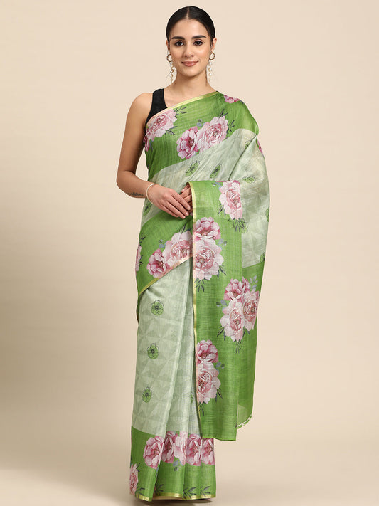 Women's Cotton Blend Floral Print Saree
