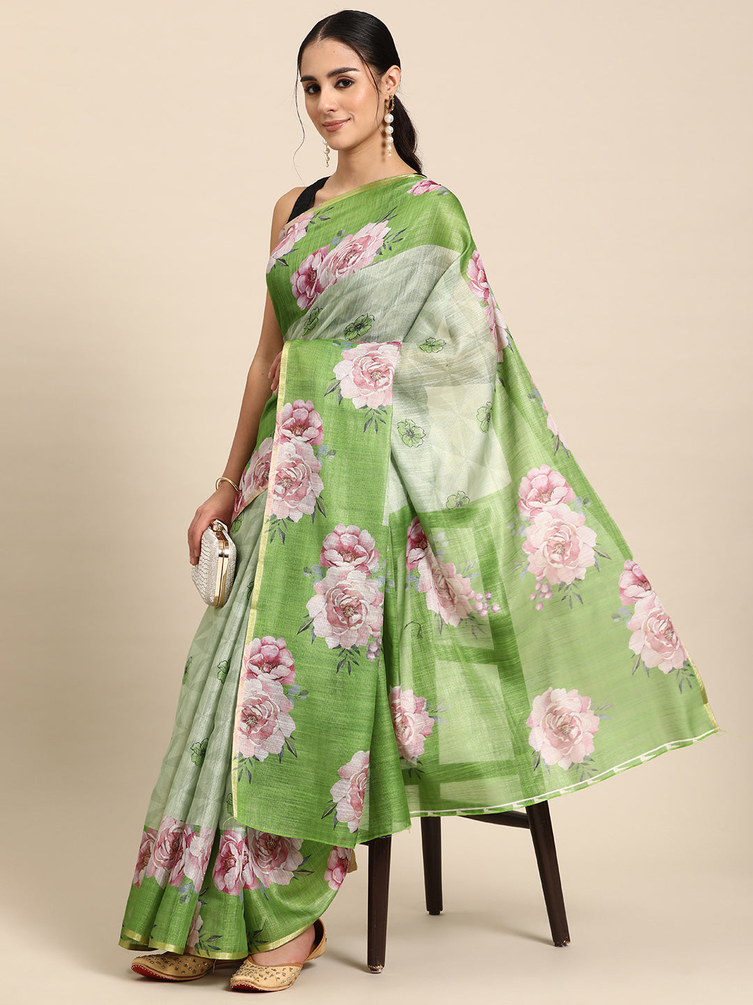 Women's Cotton Blend Floral Print Saree