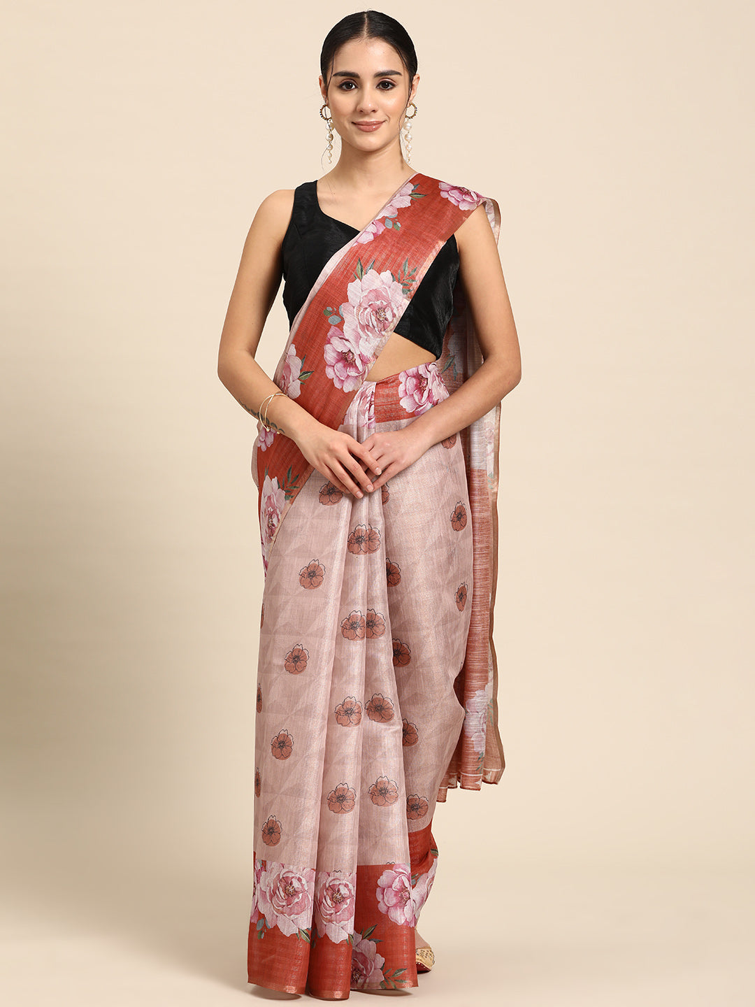 Women's Cotton Blend Floral Print Saree