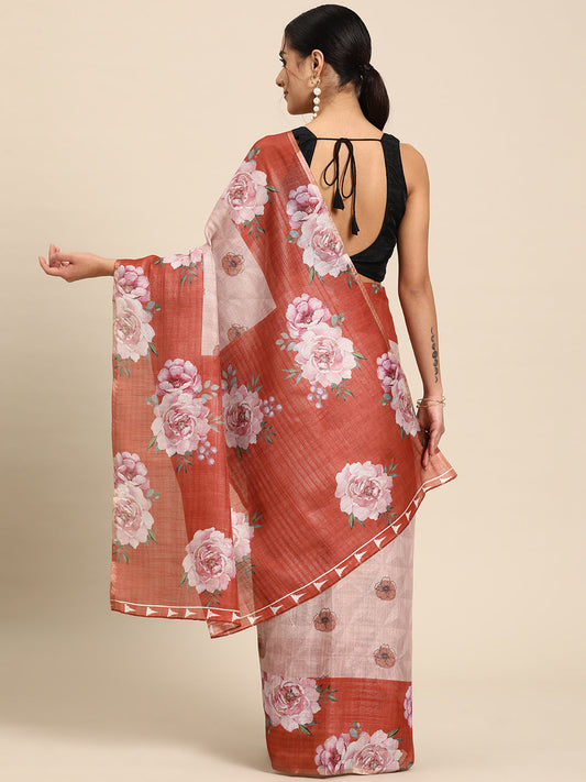 Women's Cotton Blend Floral Print Saree