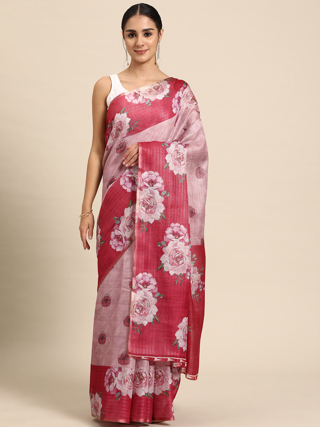 Women's Cotton Blend Floral Print Saree