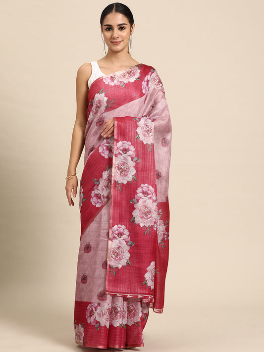 Women's Cotton Blend Floral Print Saree