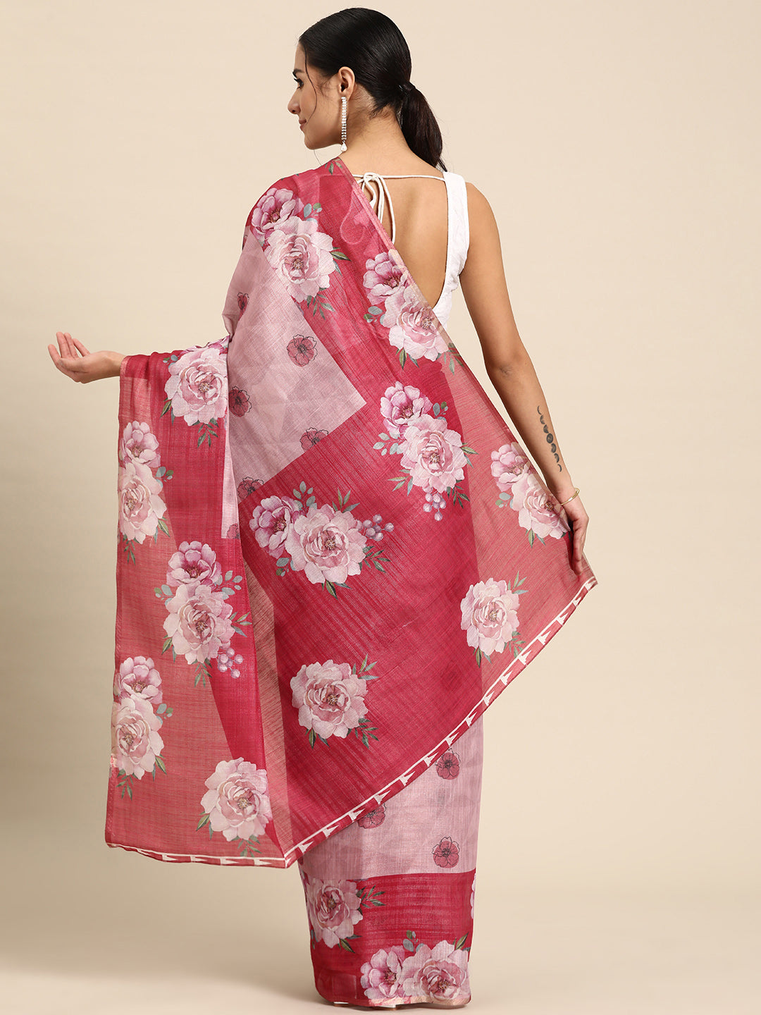 Women's Cotton Blend Floral Print Saree