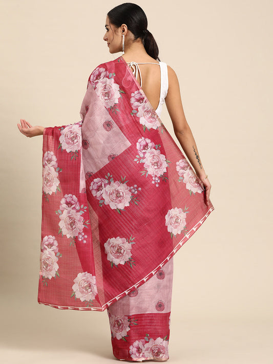 Women's Cotton Blend Floral Print Saree