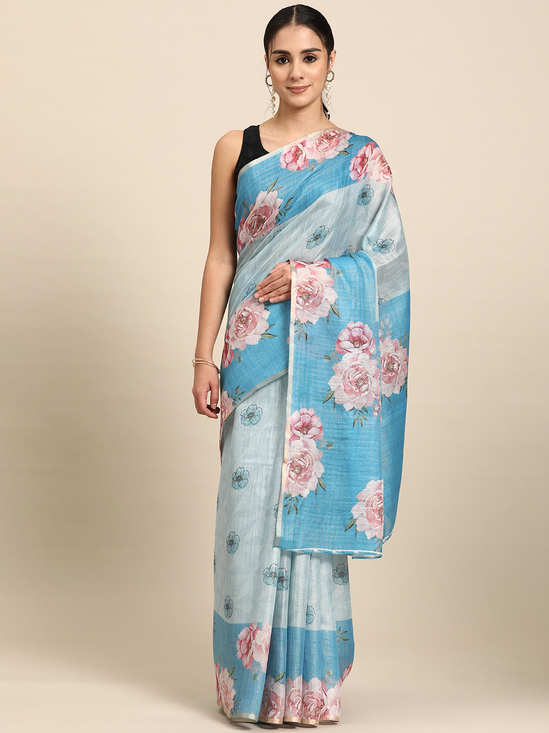 Women's Cotton Blend Floral Print Saree