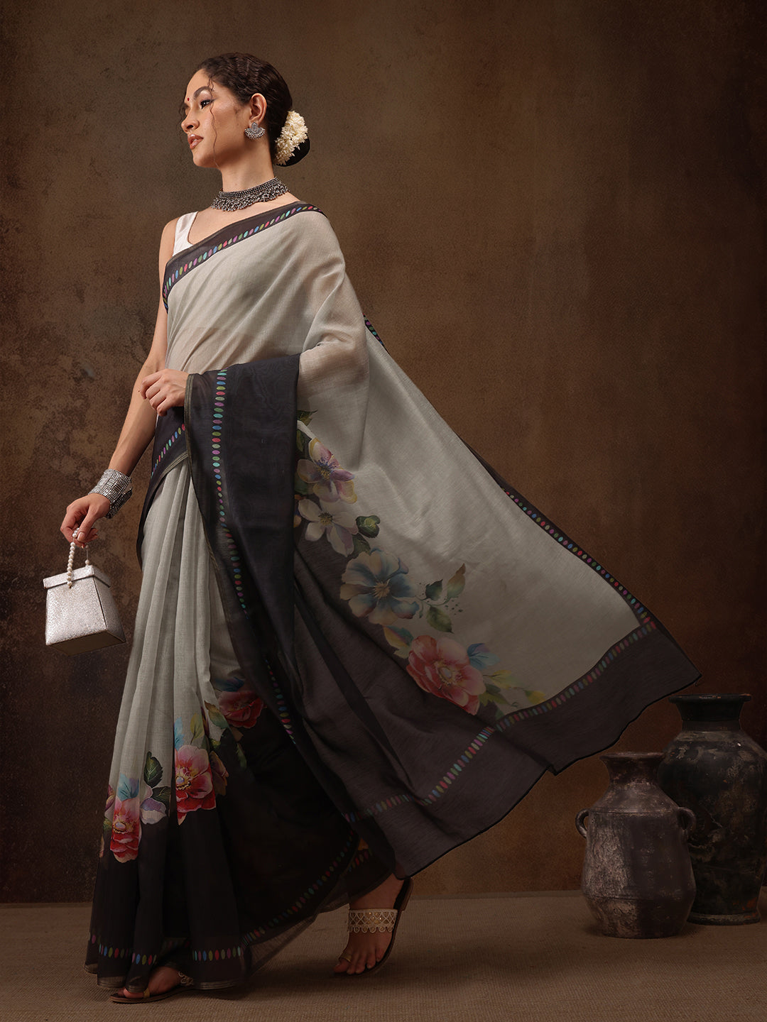 Cotton Blend Floral Printed Saree