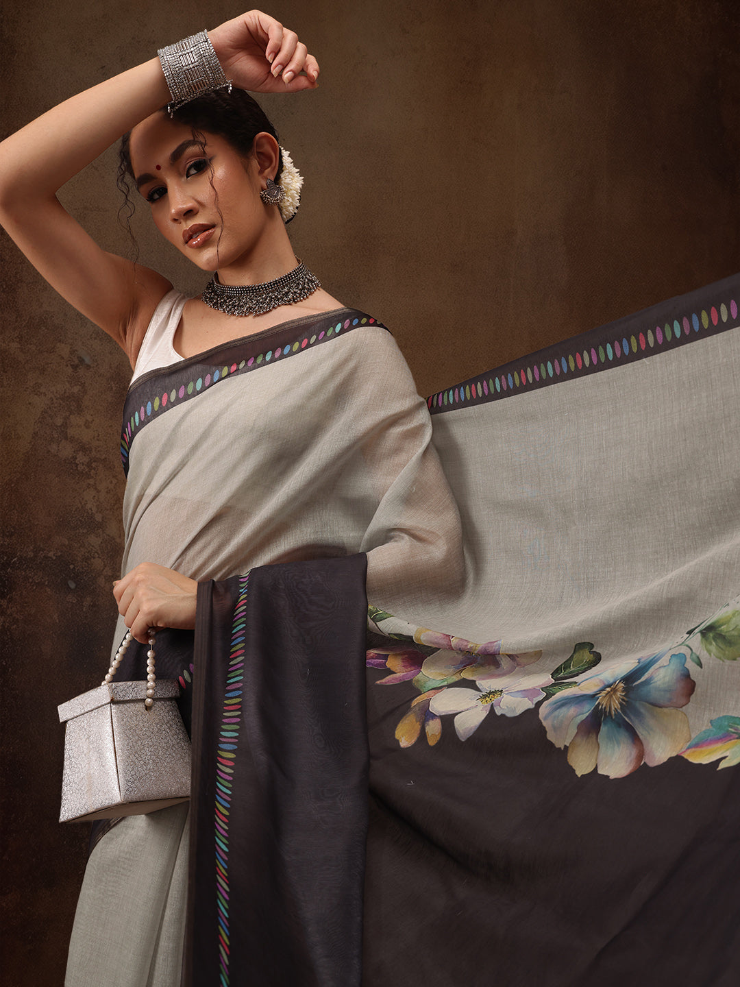 Cotton Blend Floral Printed Saree