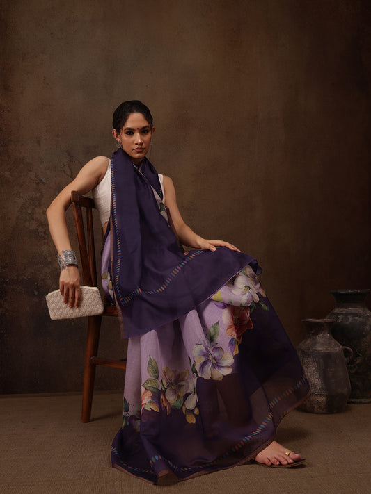 Cotton Blend Floral Printed Saree