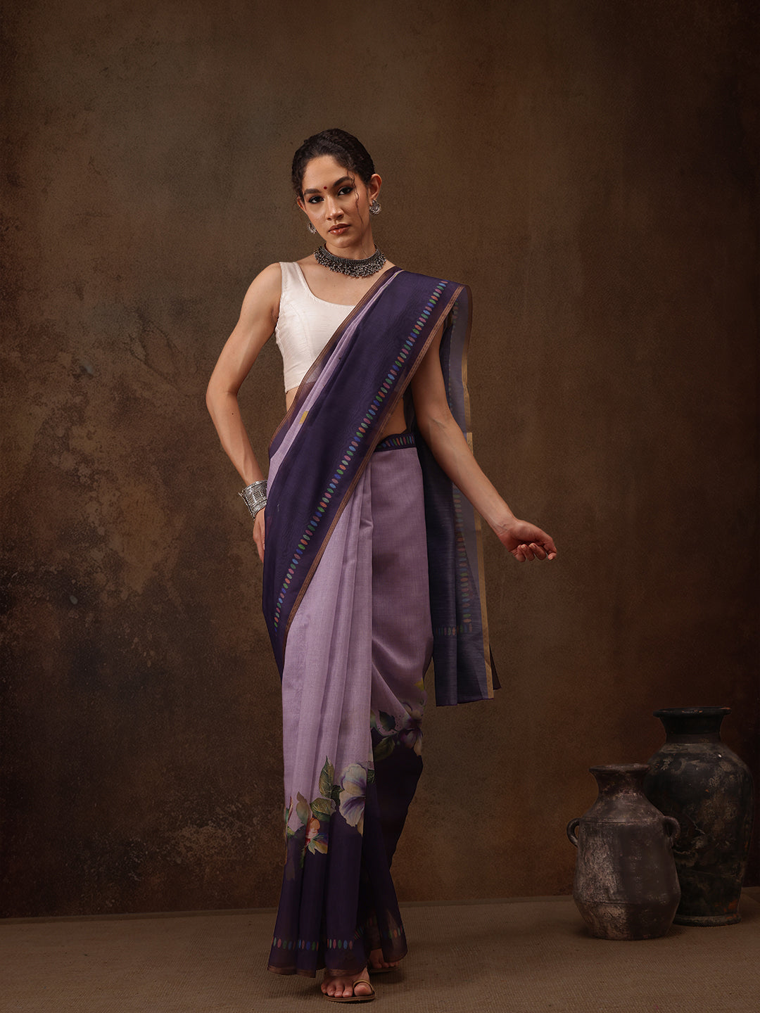 Cotton Blend Floral Printed Saree