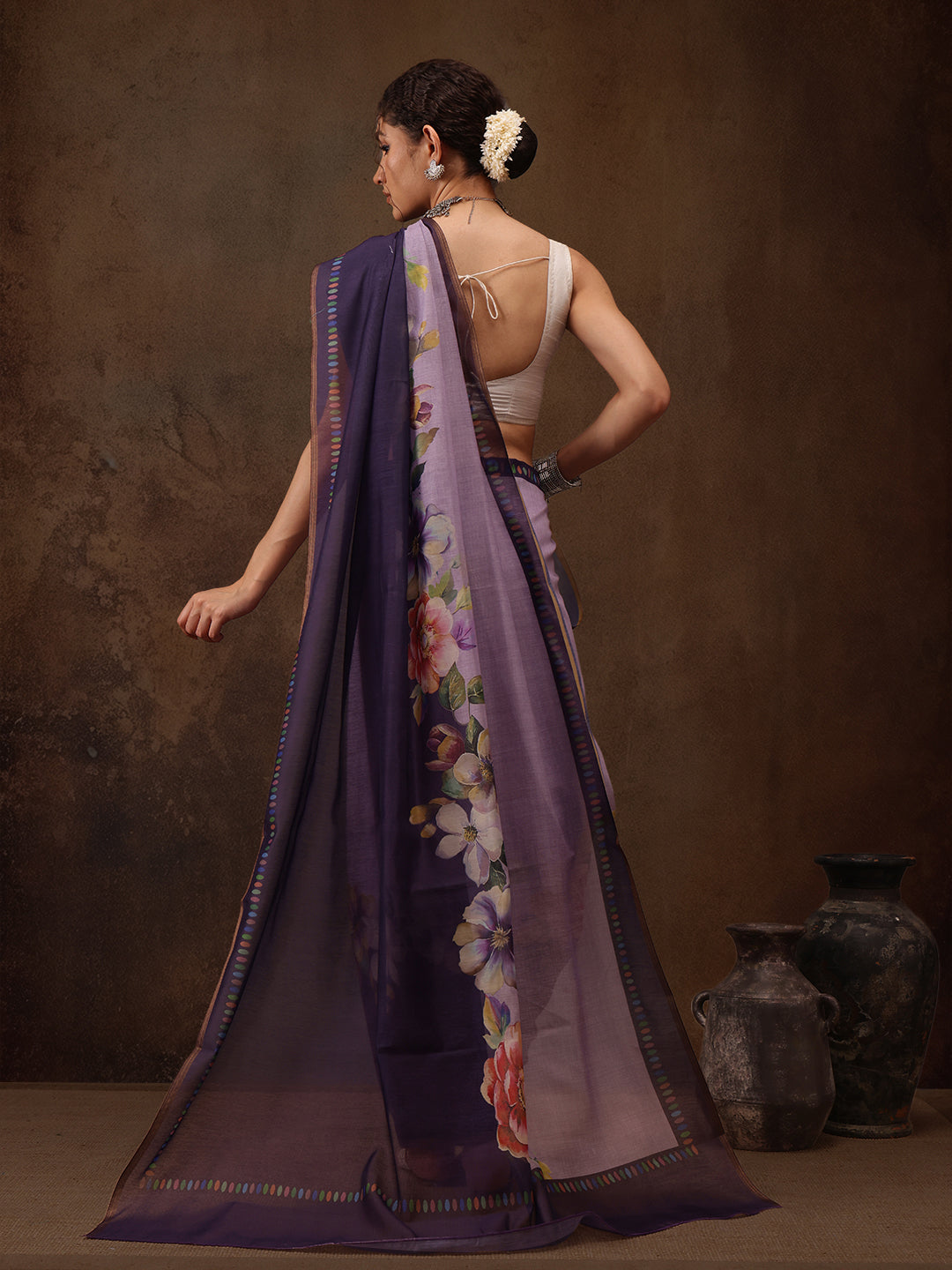 Cotton Blend Floral Printed Saree