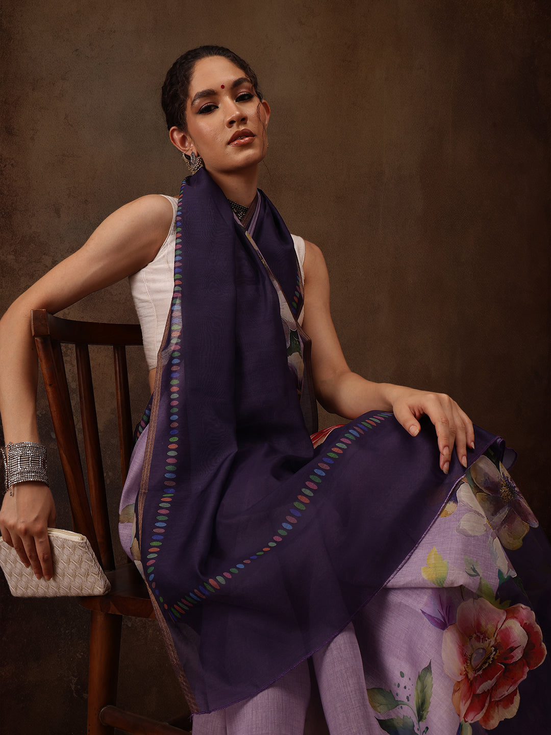 Cotton Blend Floral Printed Saree