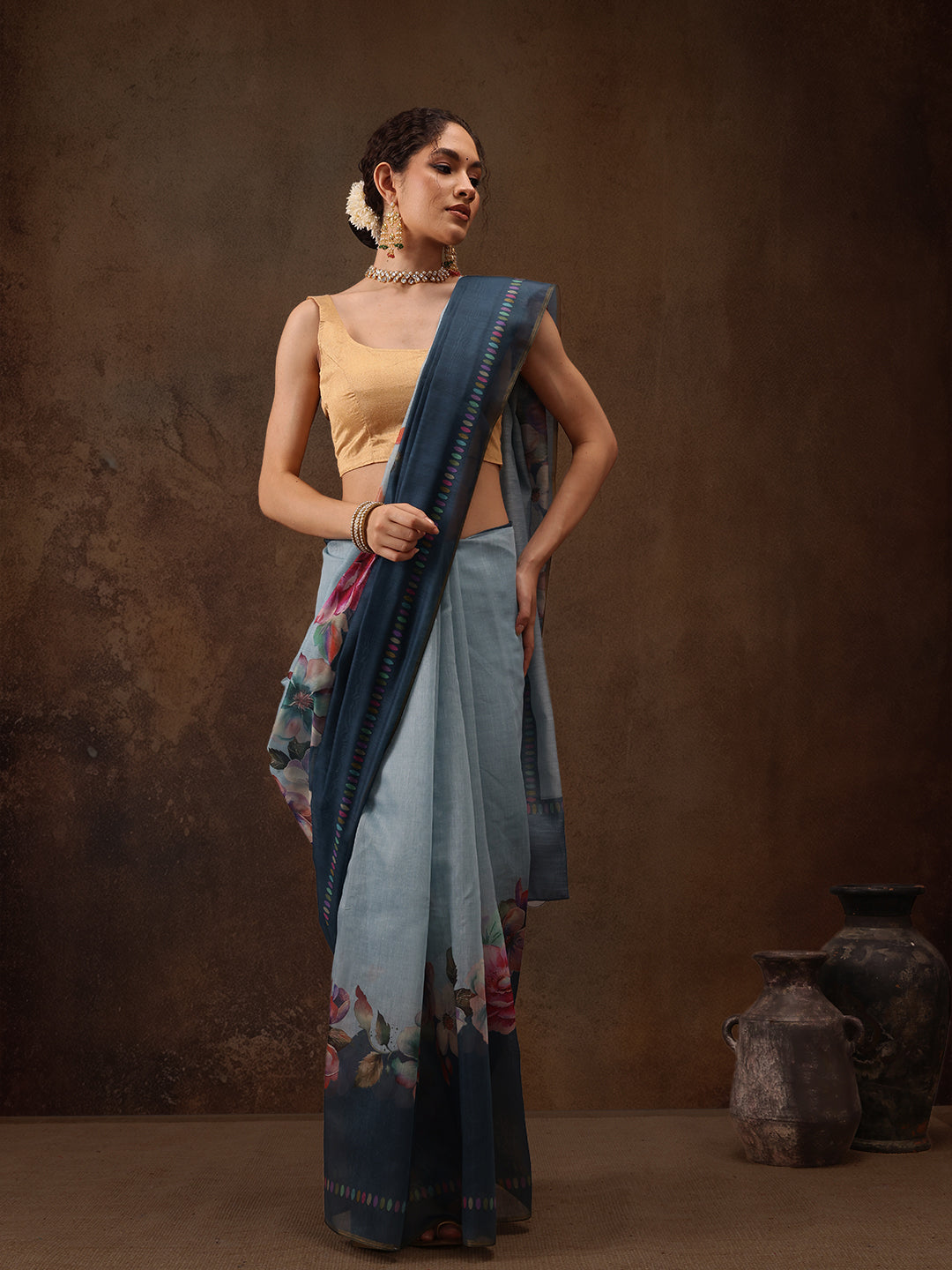 Cotton Blend Floral Printed Saree