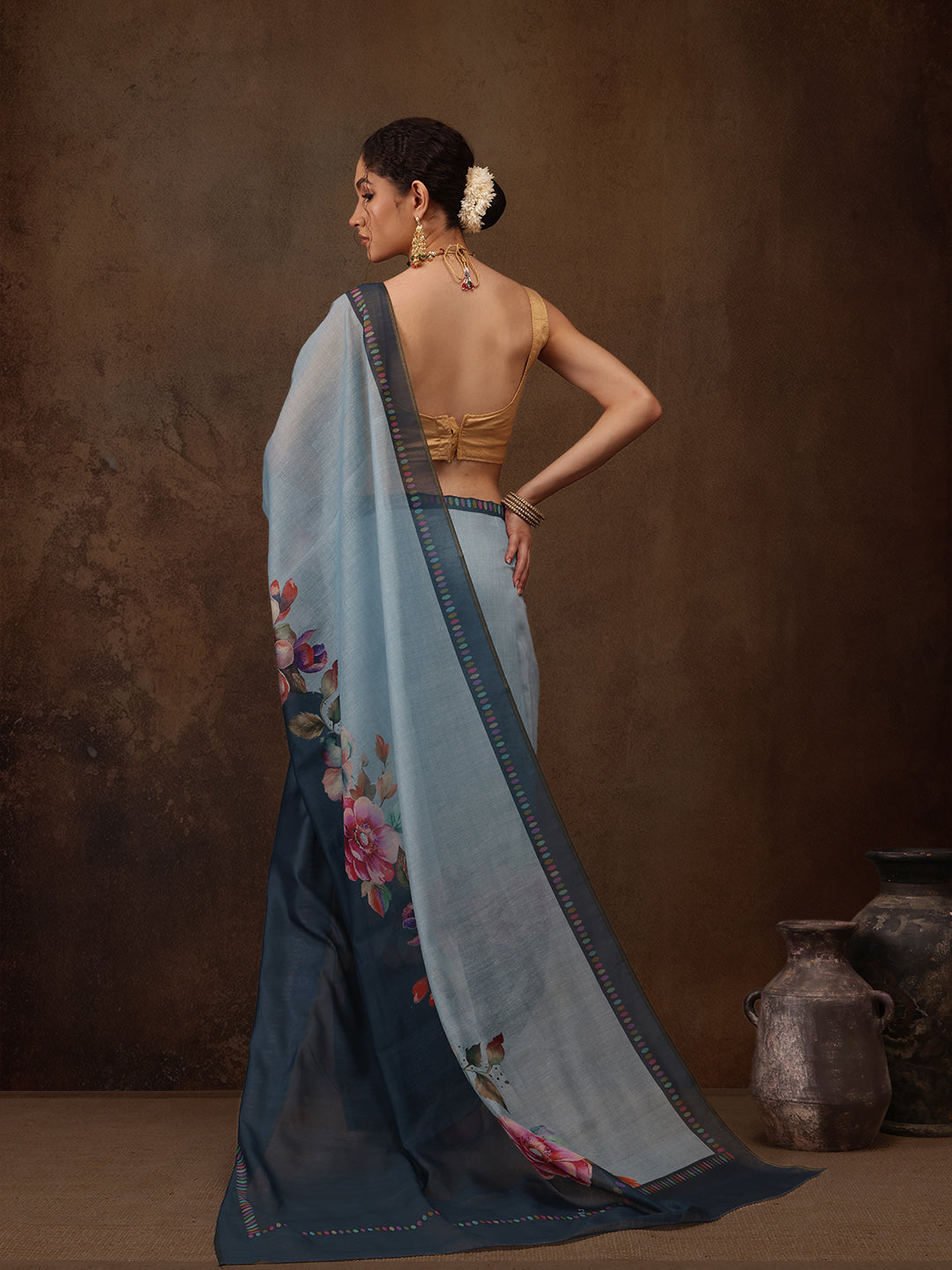 Cotton Blend Floral Printed Saree