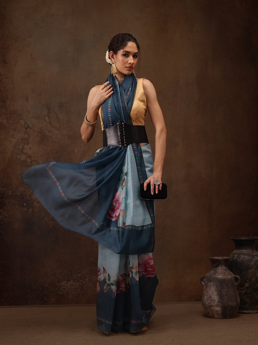 Cotton Blend Floral Printed Saree