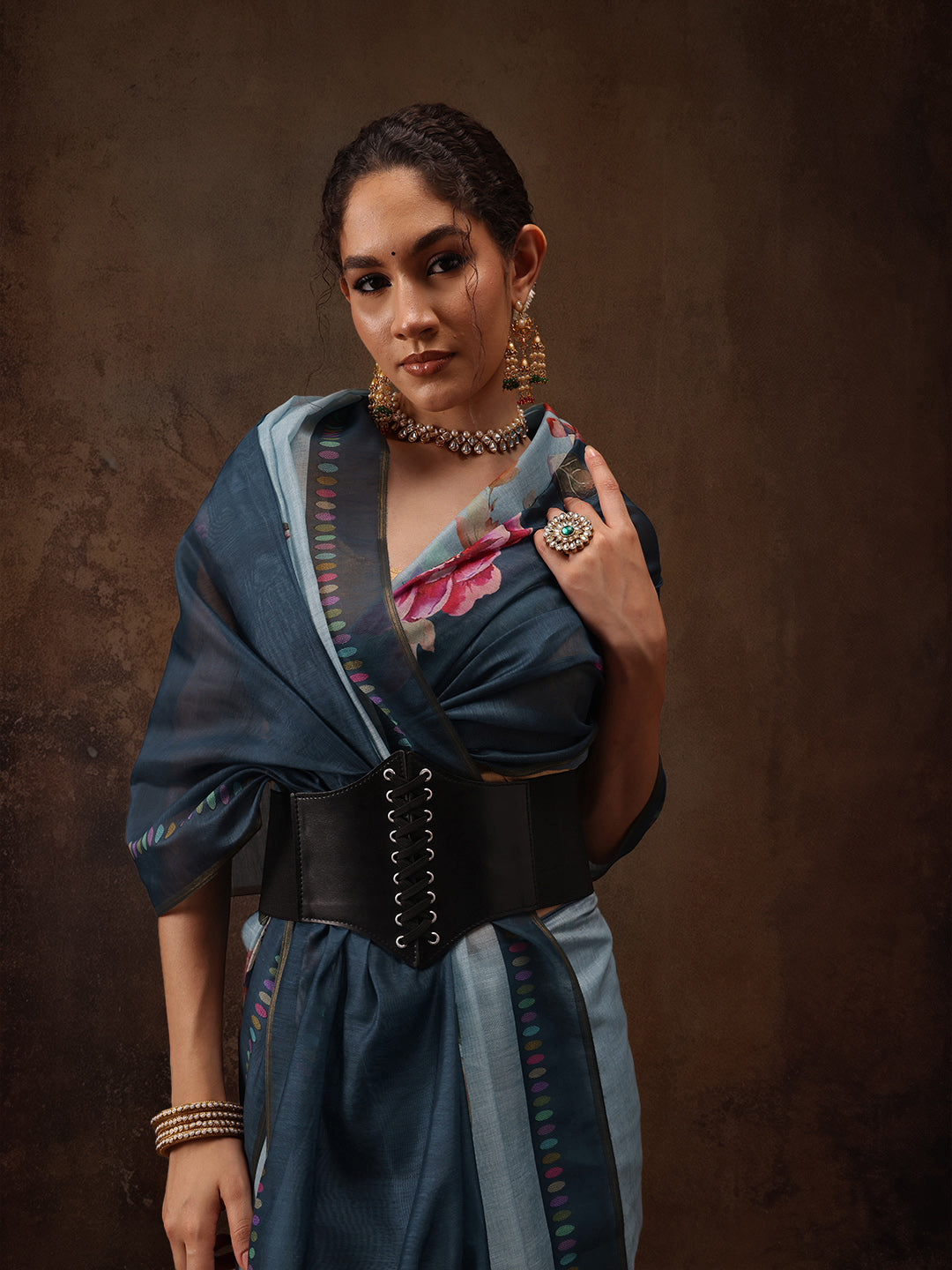 Cotton Blend Floral Printed Saree